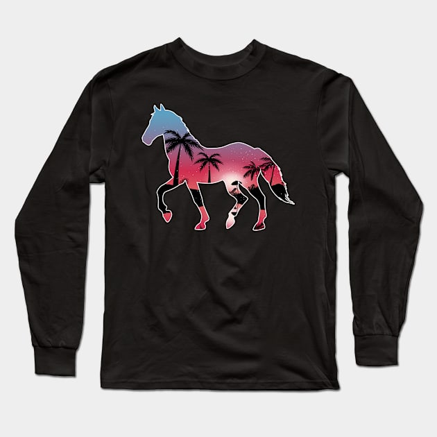 Horse Beautiful Sunset Beach Palm Tree Long Sleeve T-Shirt by jrgmerschmann